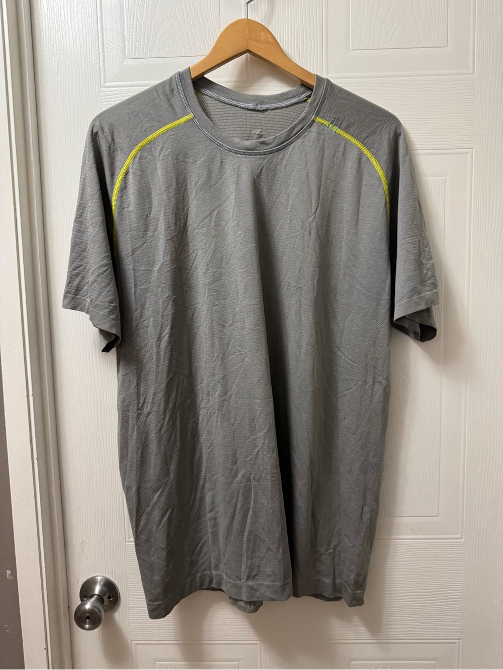lululemon athletica Gray Short-Sleeve Performance Tee with Yellow Piping
